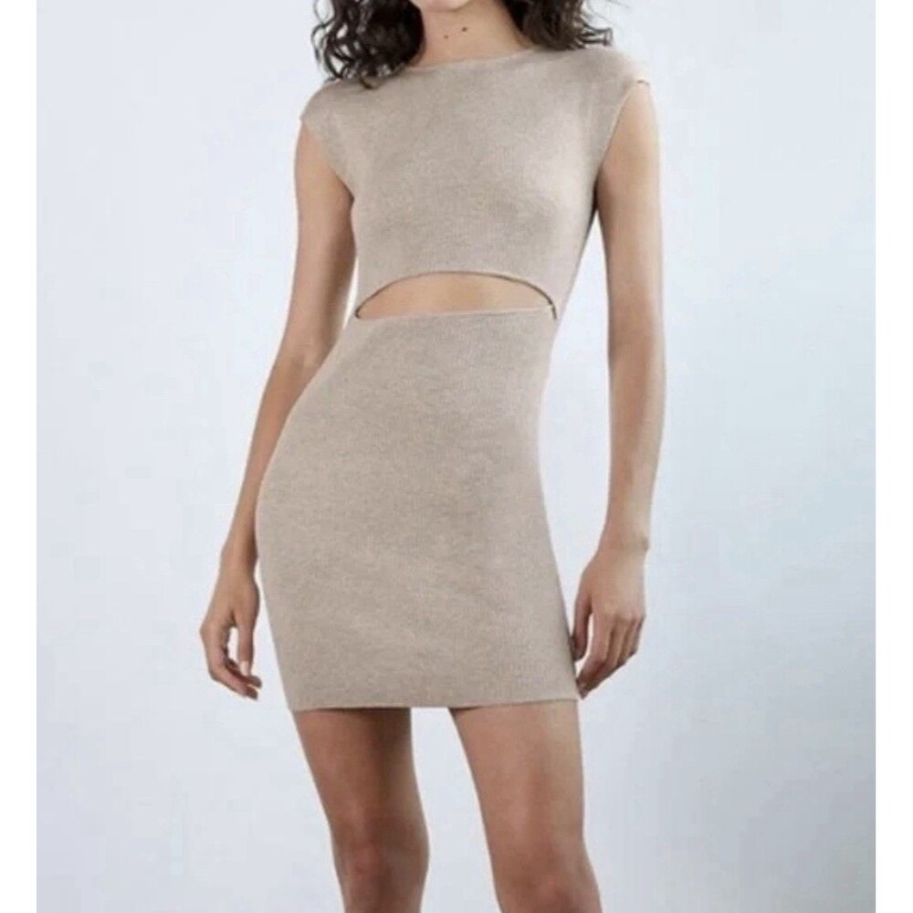 Wilfred Free by Aritzia Size XS Ribbed Cutout Dress In Heather Bone Feminine